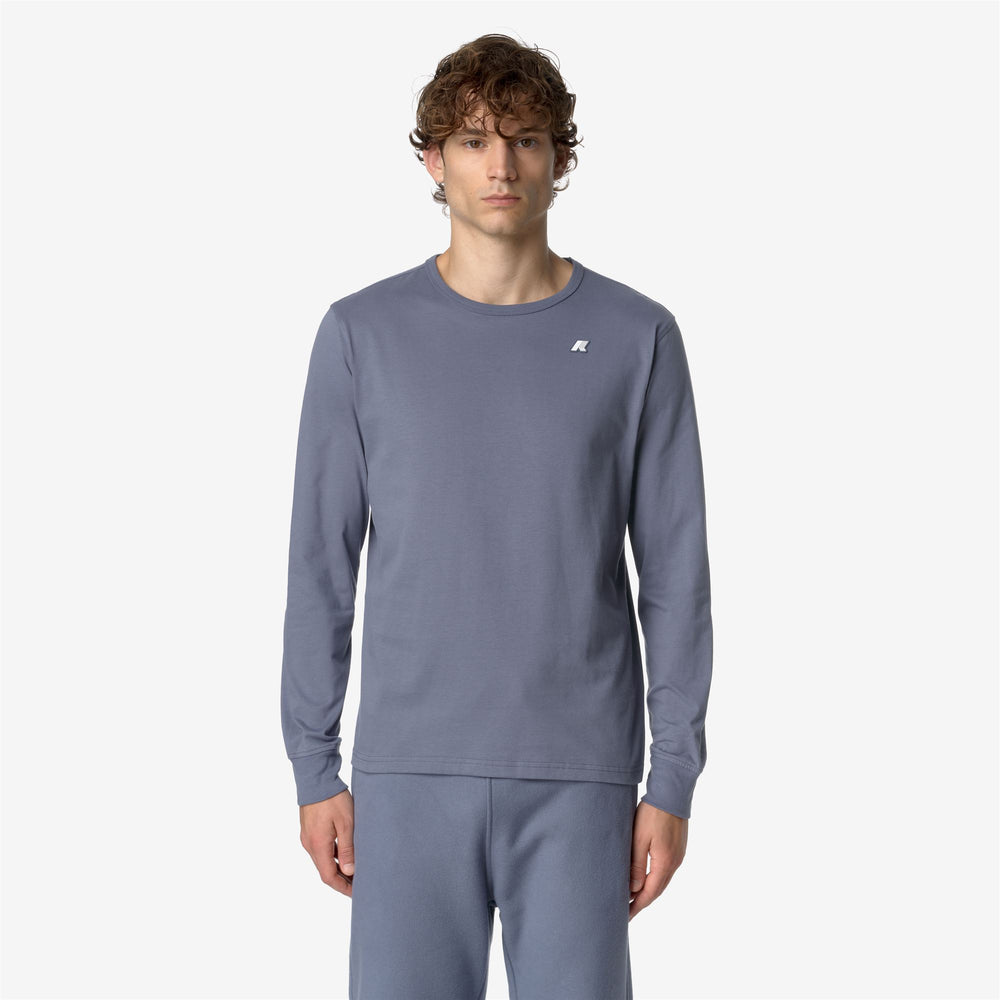 Grey Blue Men's Slim Fit Long Sleeve Cotton T-Shirt for Warmth 02