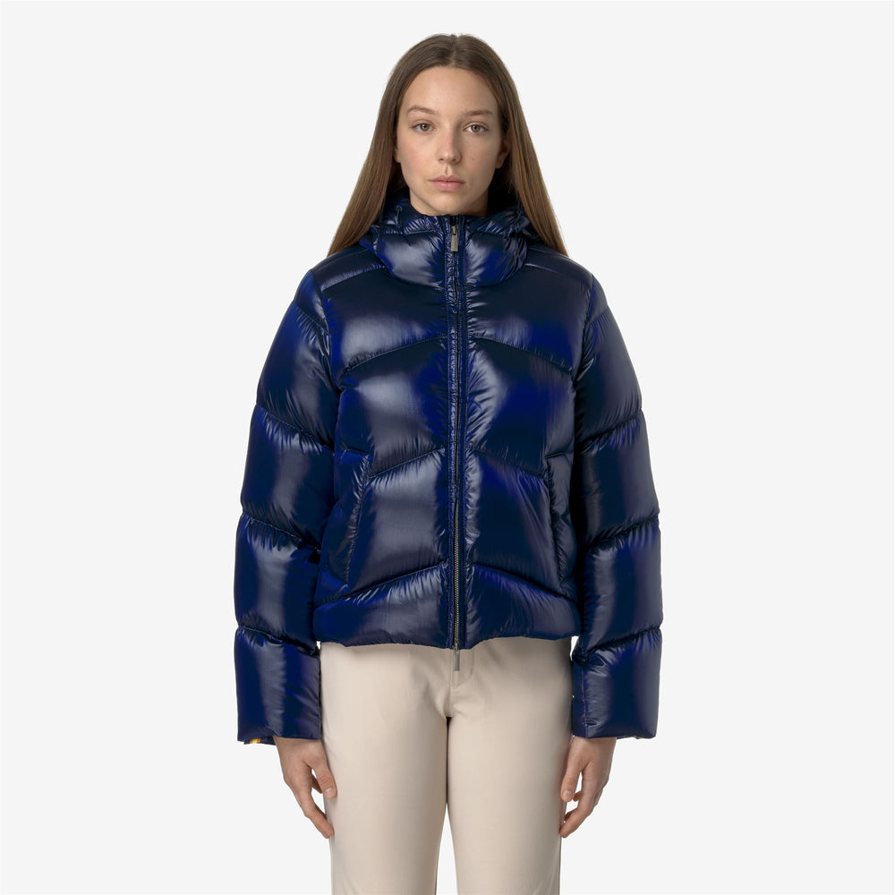 Iridescent Blue Women's Short Quilted Jacket for Cold Weather 02