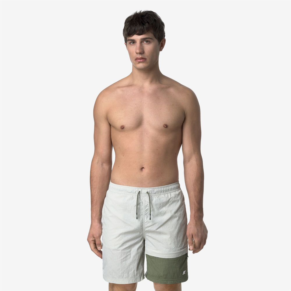 Beige Grey Men's Quick-Dry Swimming Trunks with Pockets 02