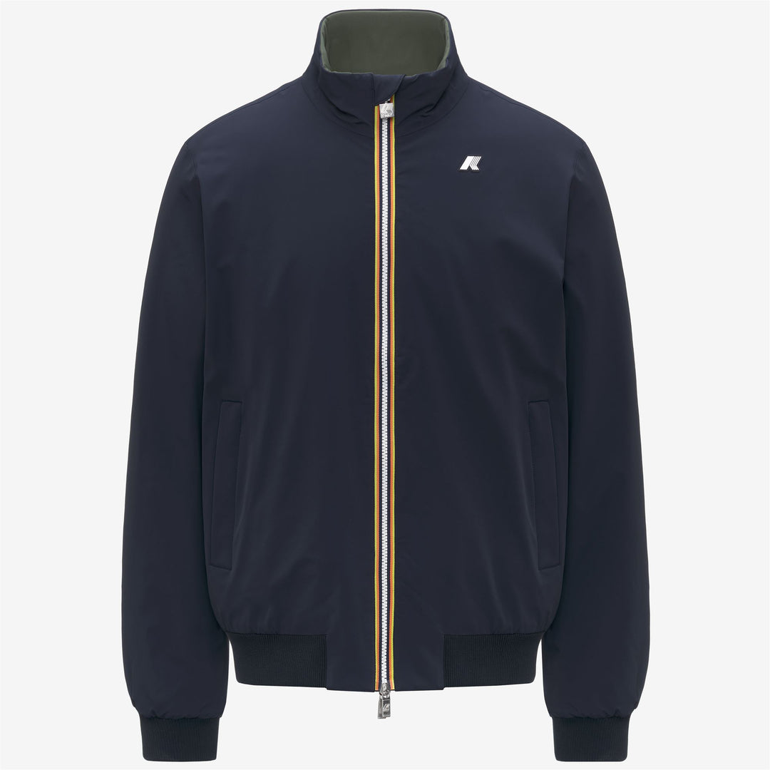 Chaqueta corta reversible azul para hombre con tejido repelente al agua 01