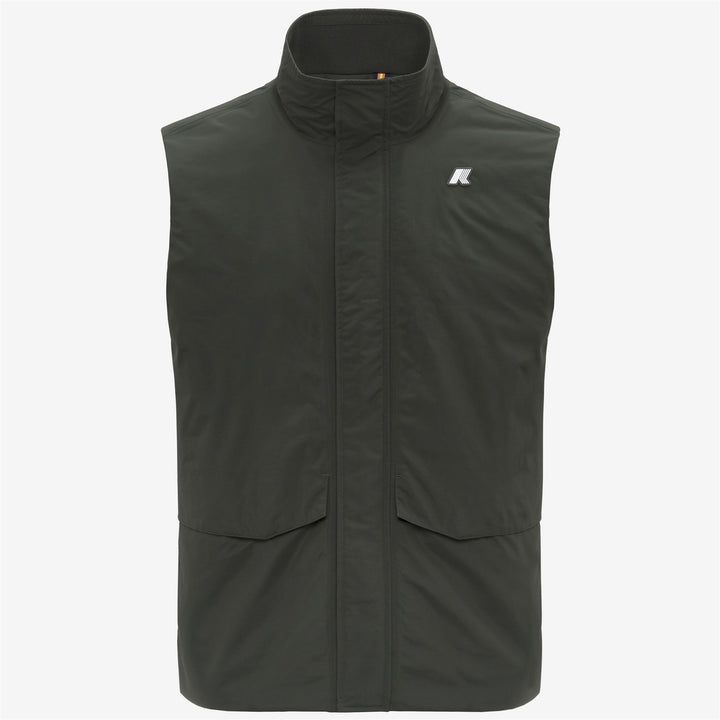 Chaleco impermeable de plumón verde negruzco para hombre con bolsillos utilitarios 1