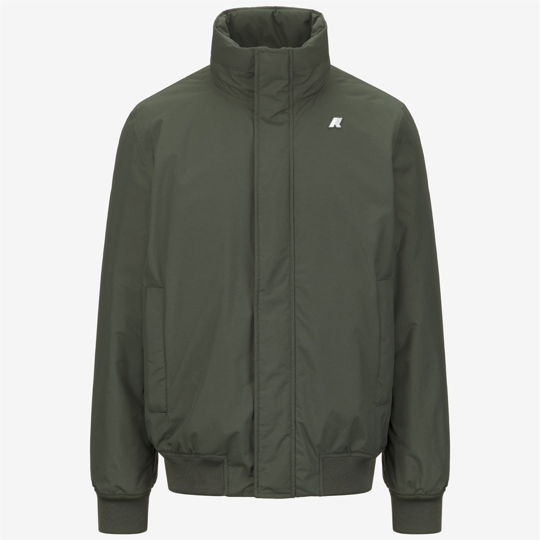 Chaqueta corta impermeable verde para hombre con capucha y acolchado. 01