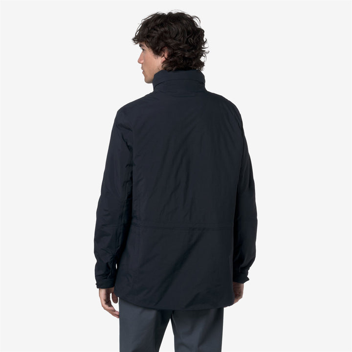 Chaqueta impermeable azul de longitud media con capucha para hombre 5