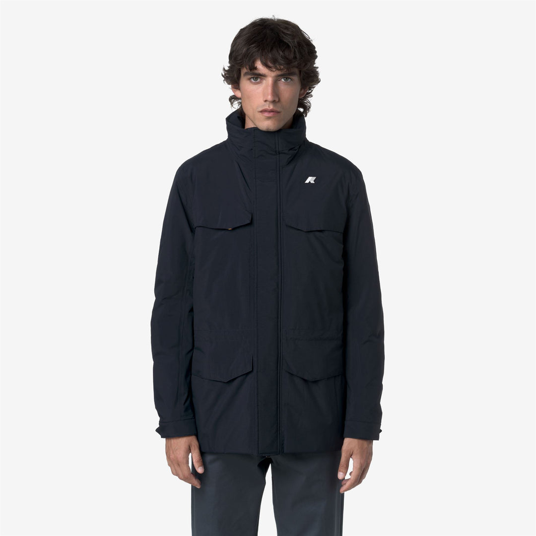 Blue Men's Mid-Length Waterproof Jacket with Hood 01