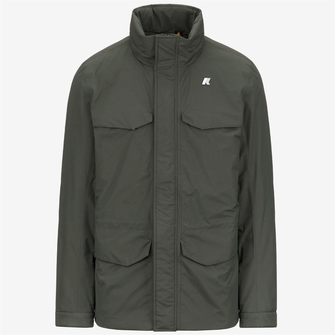 Chaqueta impermeable de longitud media con capucha para hombre, color verde y negro 01