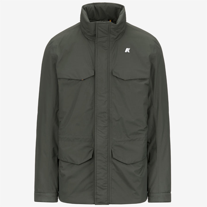 Chaqueta impermeable de longitud media con capucha para hombre, color verde y negro 1