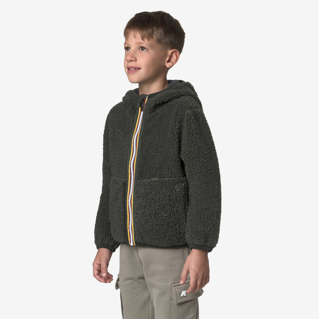 Felpa con cappuccio reversibile in pile verde e blu-nerastro per bambino main