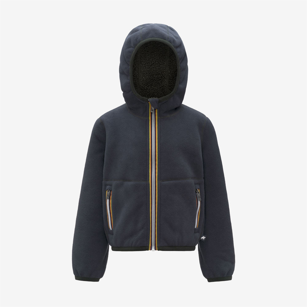 Felpa con cappuccio reversibile in pile verde e blu-nerastro per bambino 02