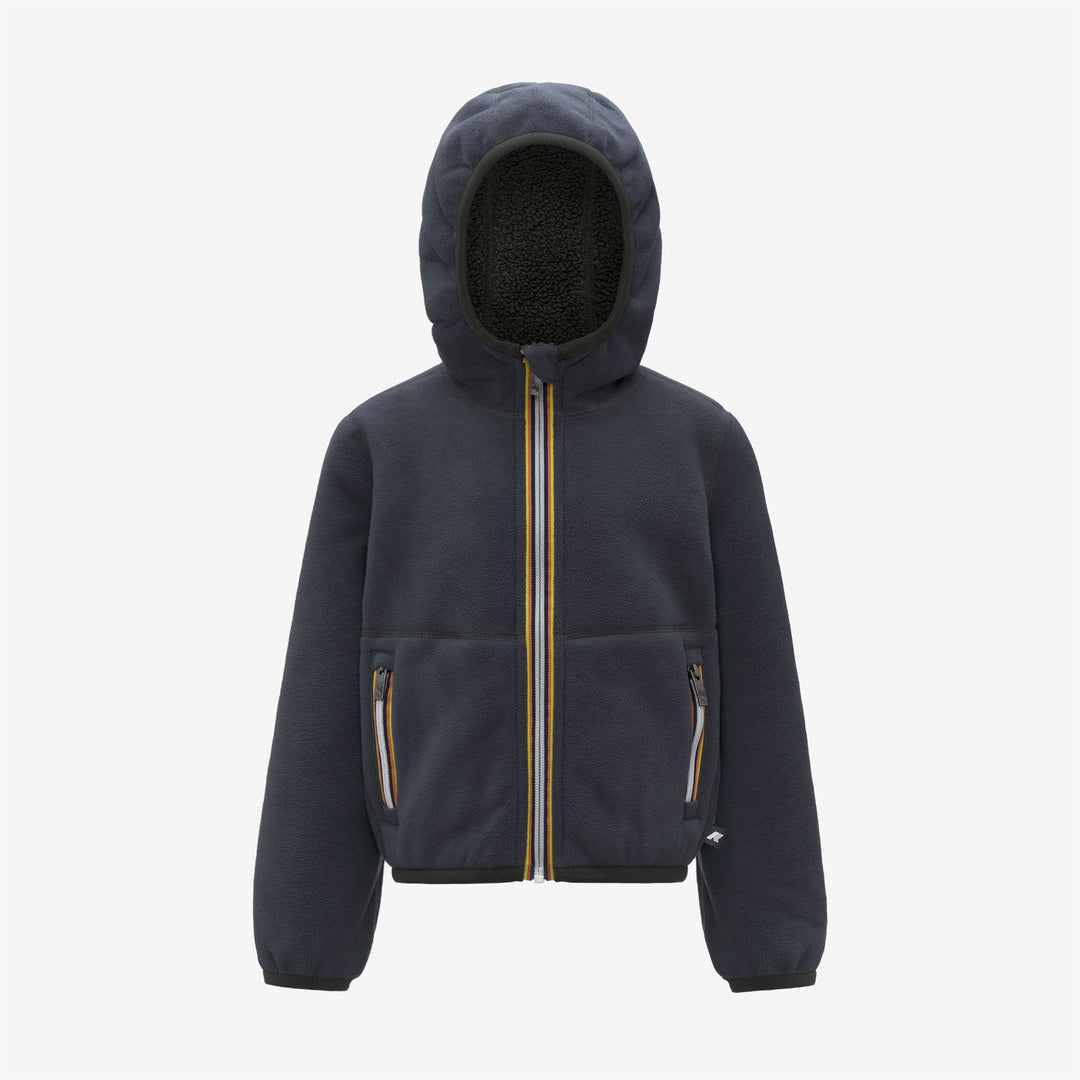 Felpa con cappuccio reversibile in pile verde e blu-nerastro per bambino main