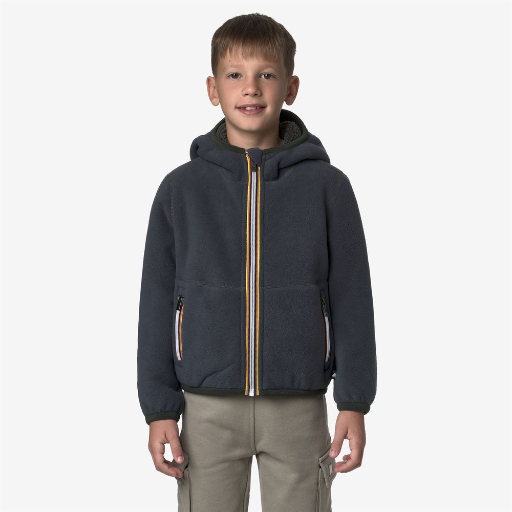 Green and Blackish-Blue Boy's Reversible Fleece Hoodie 02