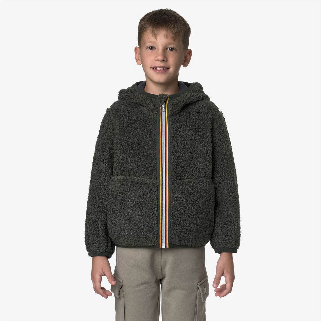 Felpa con cappuccio reversibile in pile verde e blu-nerastro per bambino main