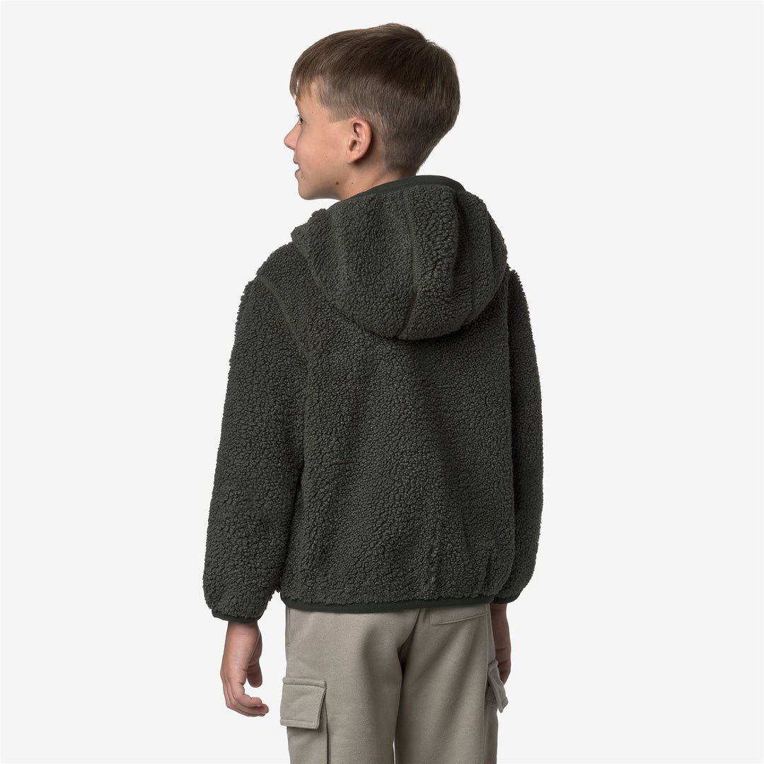 Felpa con cappuccio reversibile in pile verde e blu-nerastro per bambino main