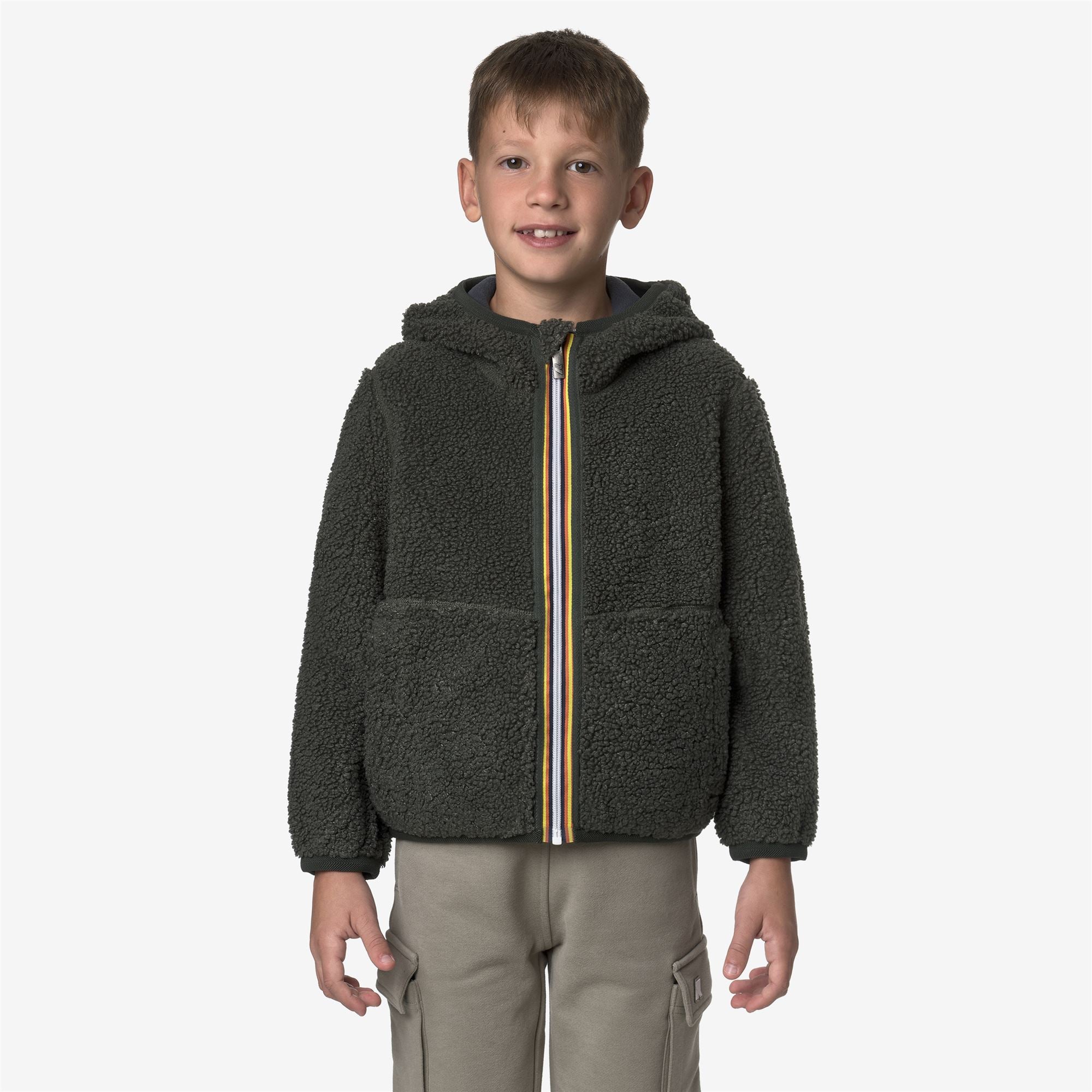 Fleece_BOY_P. JACK SHERPA POLAR DOUBLE_Hoodie Full Zip_GREEN BLACKISH  - Blue Airforce - Commercial 3