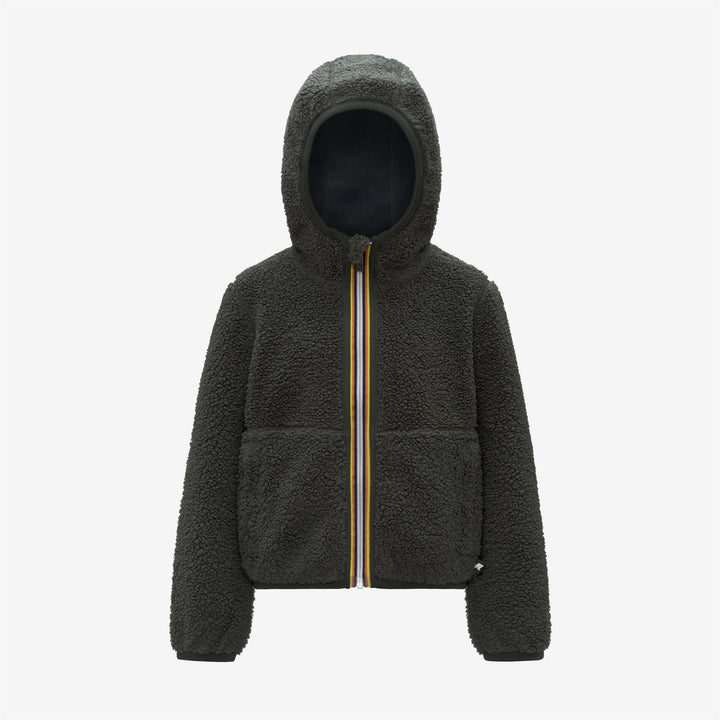 Felpa con cappuccio reversibile in pile verde e blu-nerastro per bambino 1