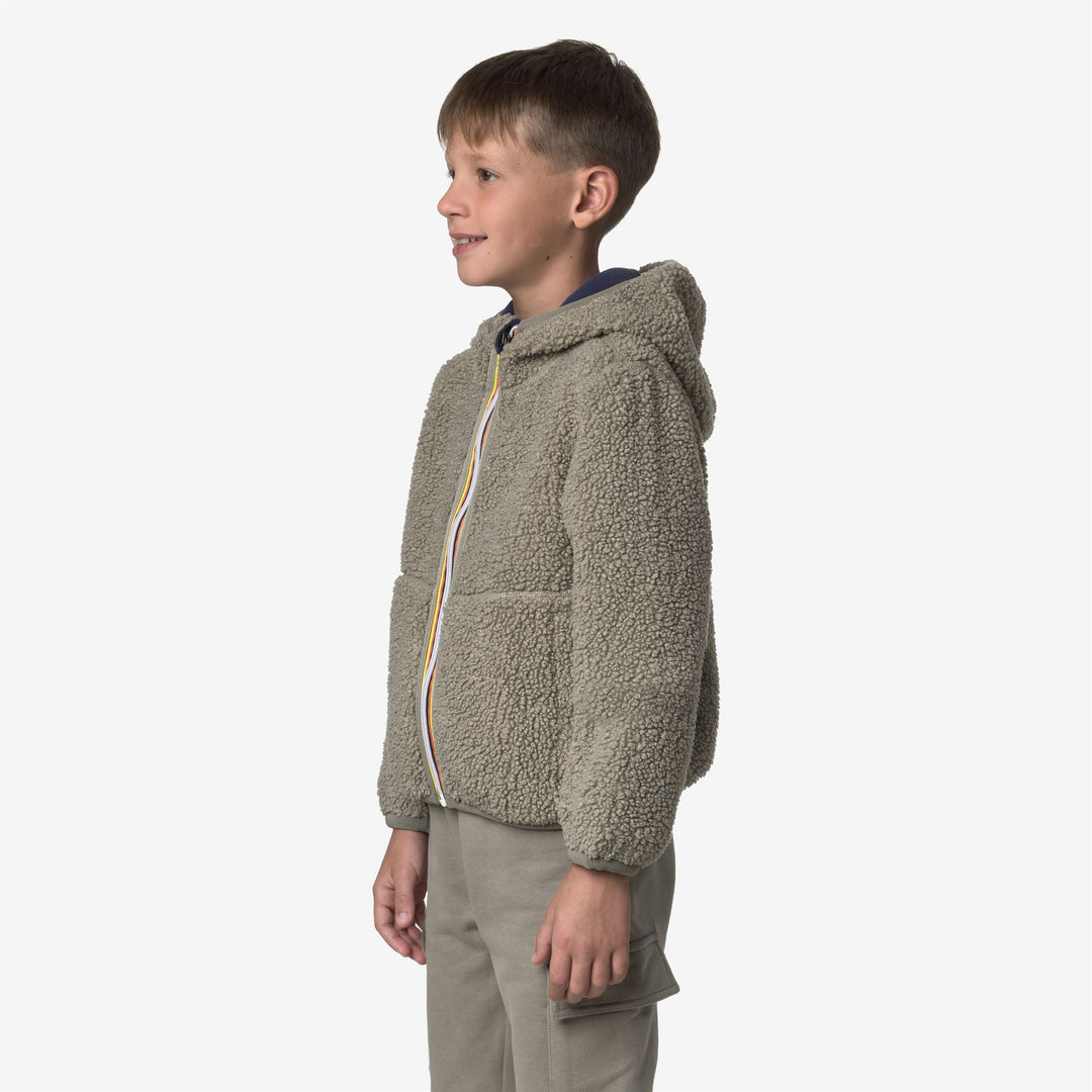 Felpa con cappuccio reversibile in pile verde per bambino con cerniera completa main