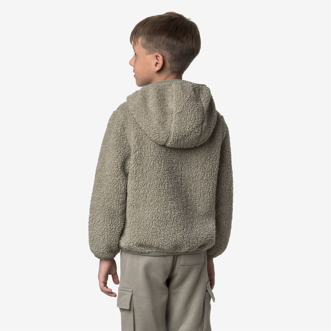 Felpa con cappuccio reversibile in pile verde per bambino con cerniera completa main
