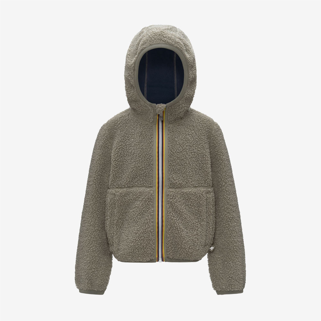 Felpa con cappuccio reversibile in pile verde per bambino con cerniera completa 01