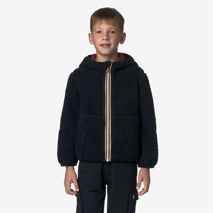 Felpa con cappuccio reversibile in pile Sherpa blu per bambini 4