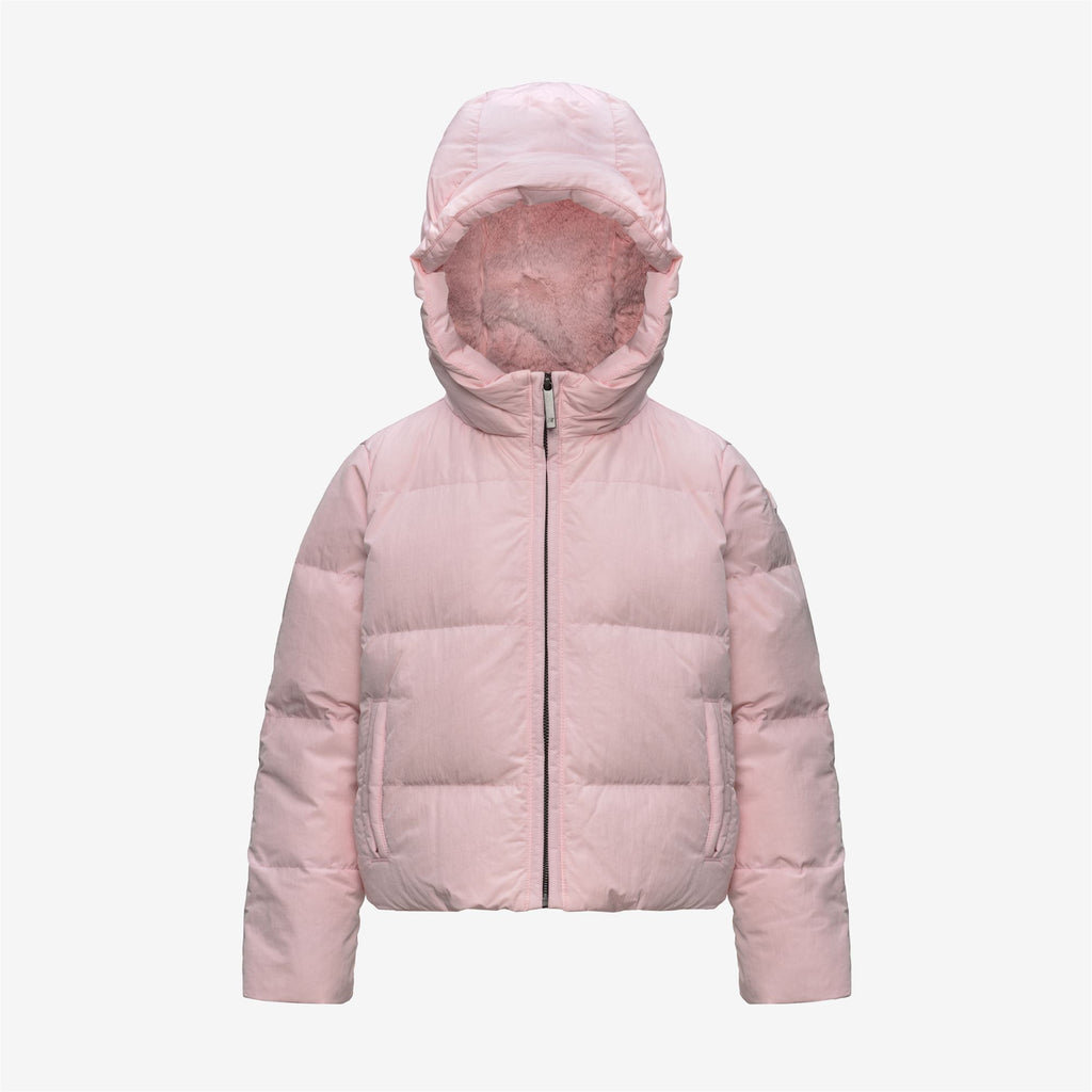 Jackets_GIRL_P. DONNA SHINY NYLON FUR_Short_Pink Sallow - Commercial 1