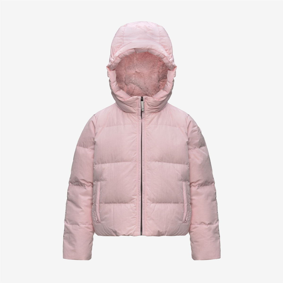 Jackets_GIRL_P. DONNA SHINY NYLON FUR_Short_Pink Sallow - Commercial 1