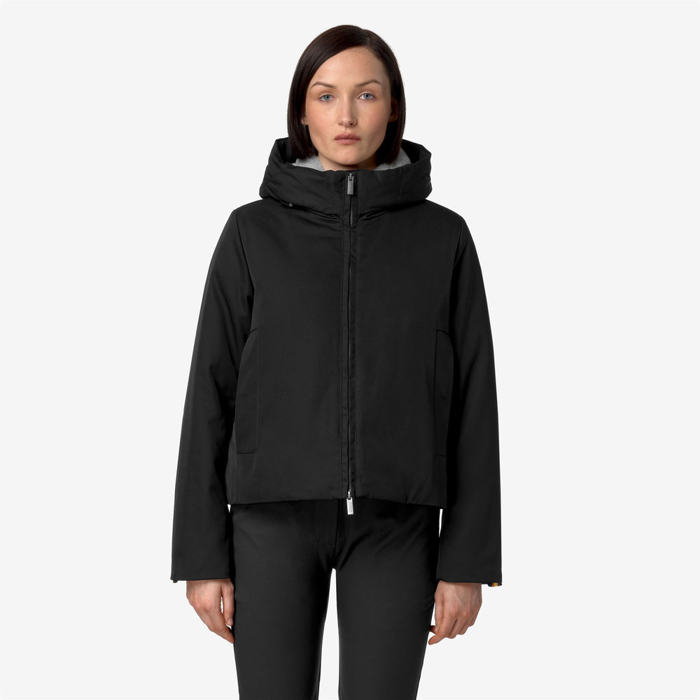 Black Grey Women's Short Water-Resistant Jacket with Faux Fur Lining 02