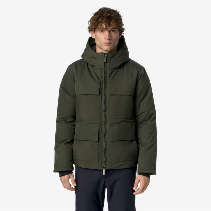 Blackish green Men's Short Winter Jacket with Down Padding 1