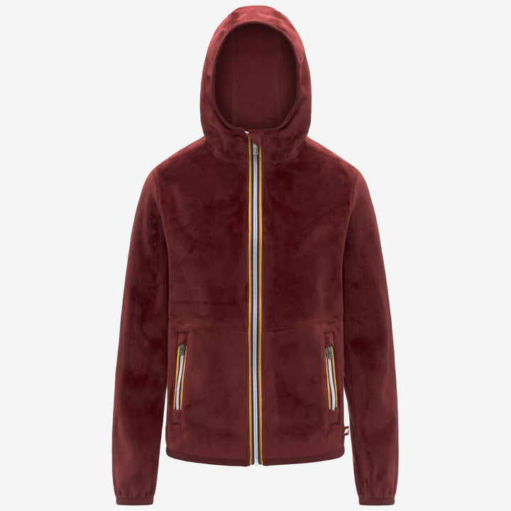 Chaqueta polar reversible roja para mujer con capucha ajustable 1