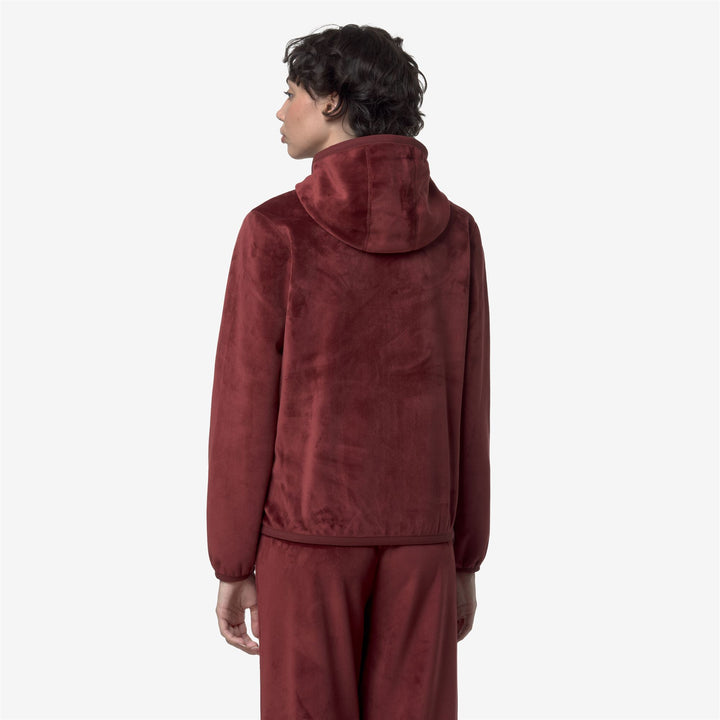 Chaqueta polar reversible roja para mujer con capucha ajustable 6