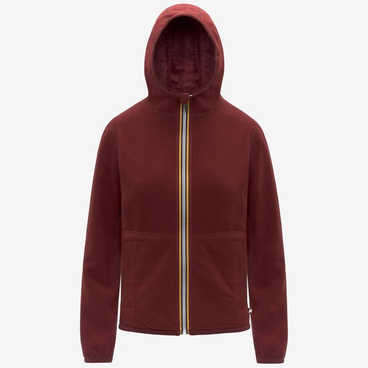 Chaqueta polar reversible roja para mujer con capucha ajustable 2