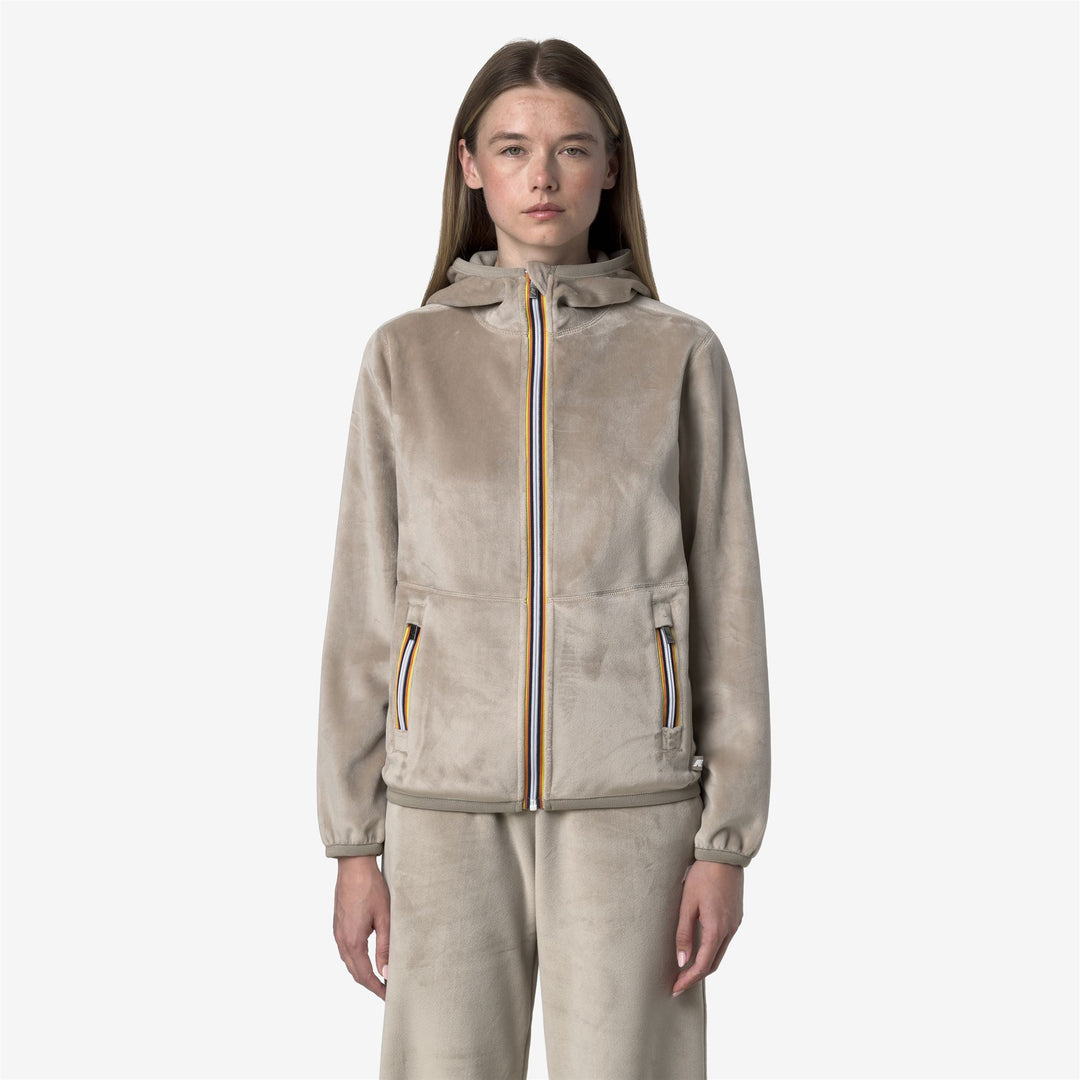 Giacca reversibile in pile beige con cappuccio da donna in cashmere main