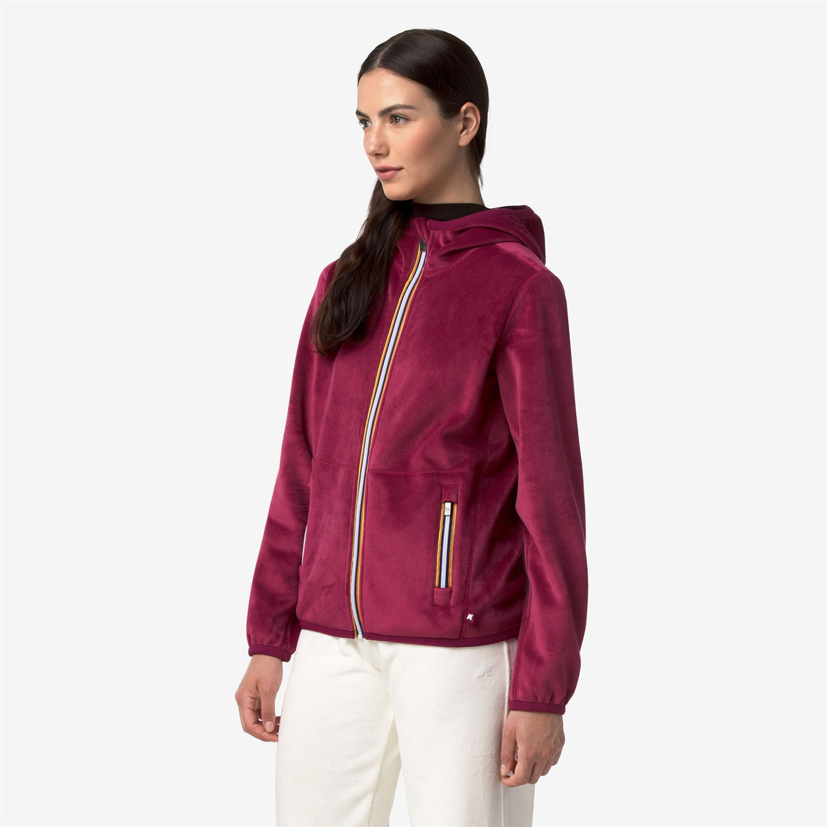 Fleece_Woman_LILY VELOUR POLAR DOUBLE_Jacket_Red Dk - Violet Mauve Wine - Commercial 5