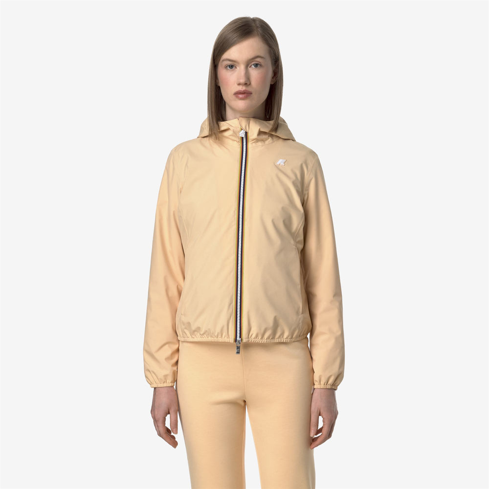 Beige Orange Women's Short Waterproof Jacket with Adjustable Hood 02