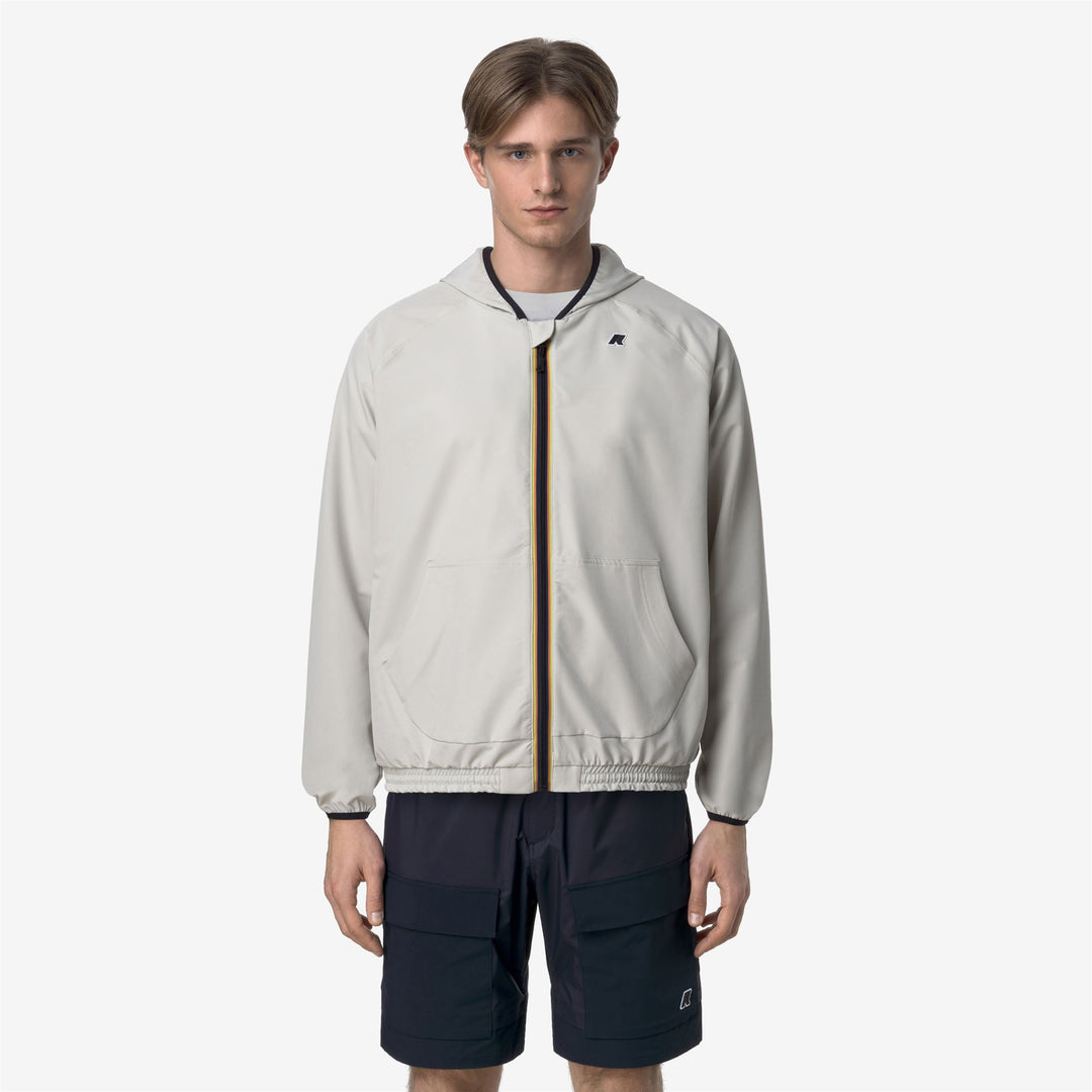 Beige Grey Men's Outdoor Fleece Jacket with Zip and Hood 01