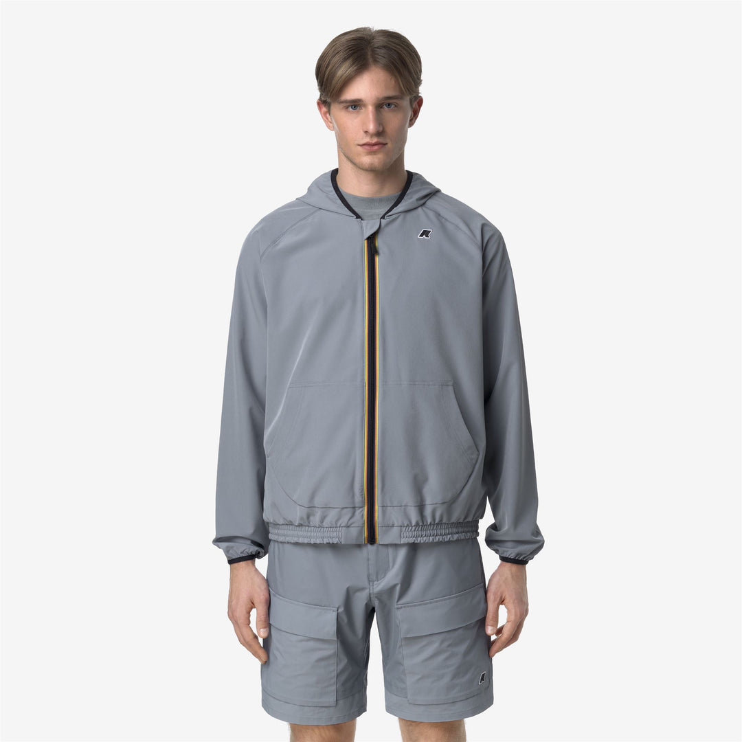 Grey Blue Men's Outdoor Fleece Jacket with Zip and Hood 01
