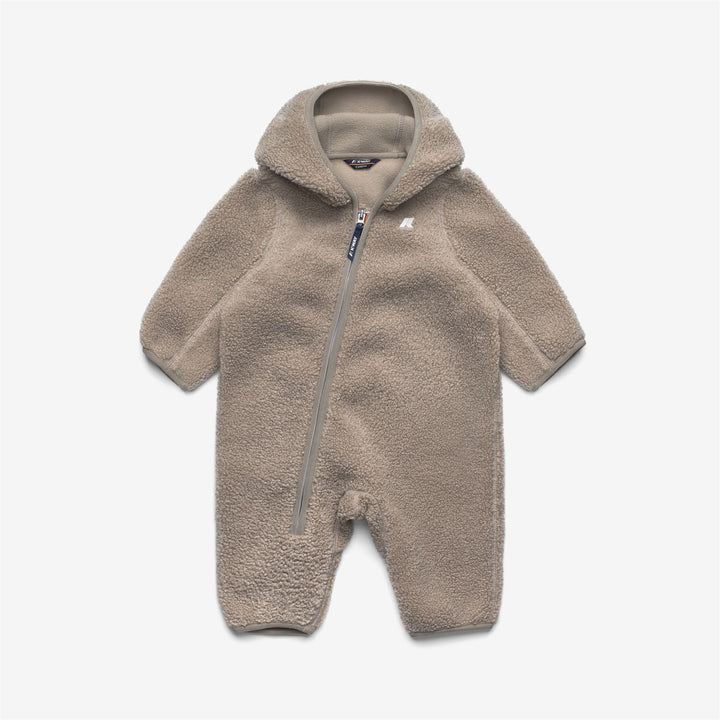 Tuta unisex beige in pile polare con chiusura a zip per bambini 1
