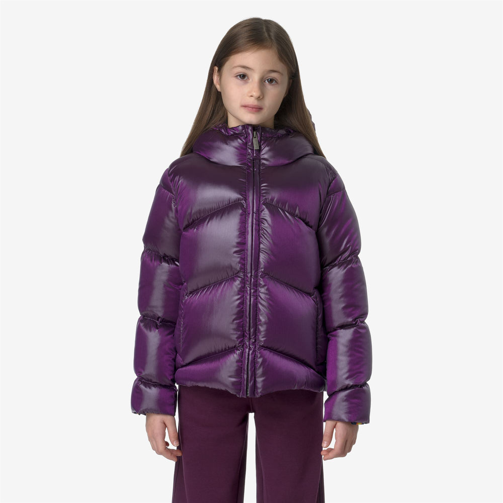 Chaqueta corta de ciudad para niña en color violeta con aislamiento de plumón 02