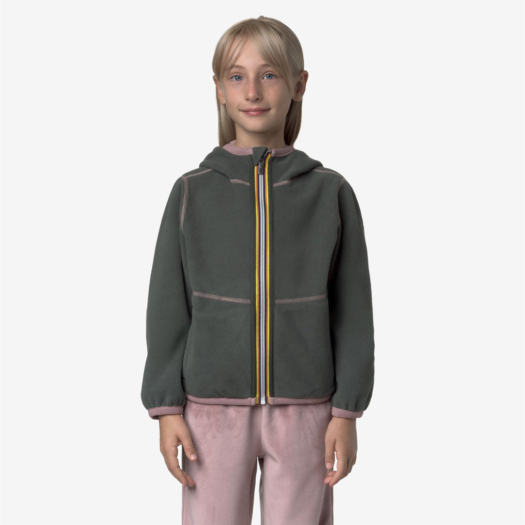 Giacca in pile reversibile rosa marrone per bambine con doppia trama main