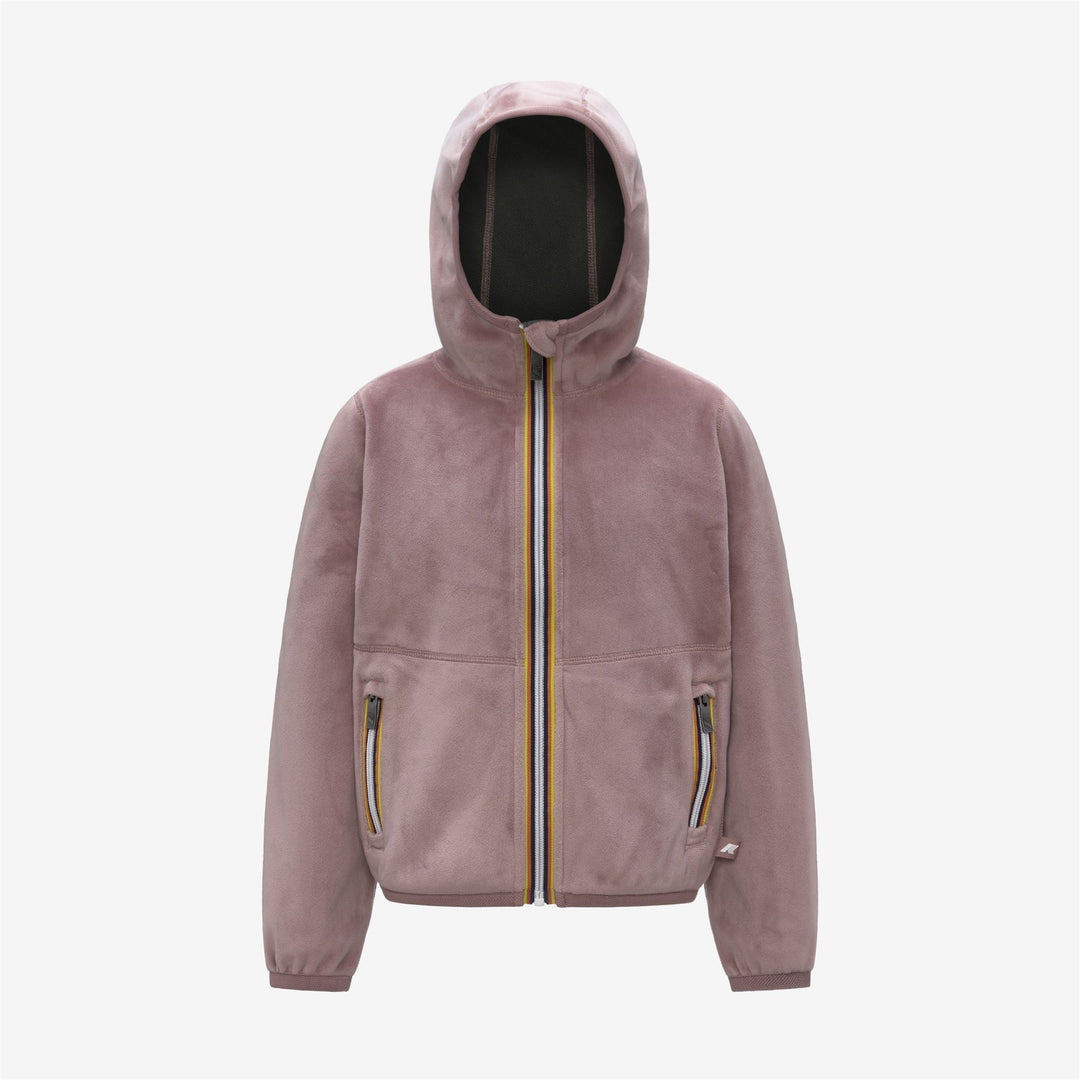 Giacca in pile reversibile rosa marrone per bambine con doppia trama 01