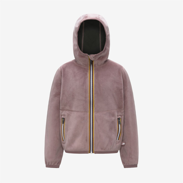 Giacca in pile reversibile rosa marrone per bambine con doppia trama 1