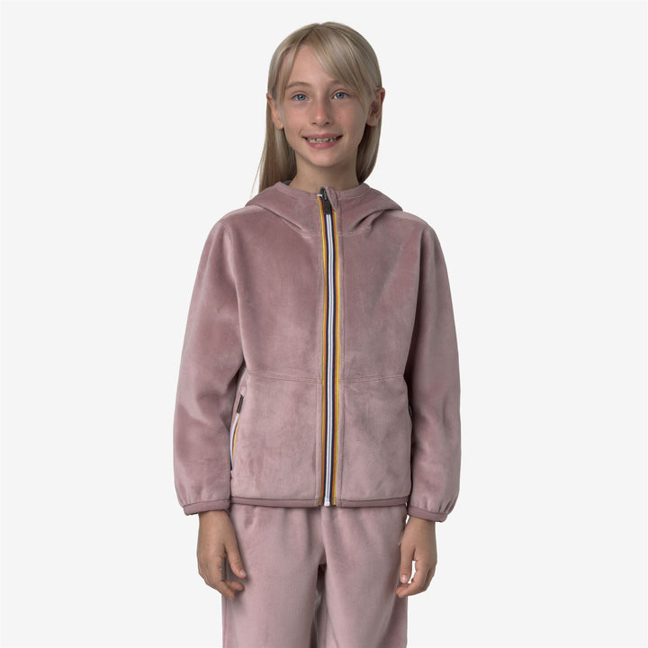 Giacca in pile reversibile rosa marrone per bambine con doppia trama 4