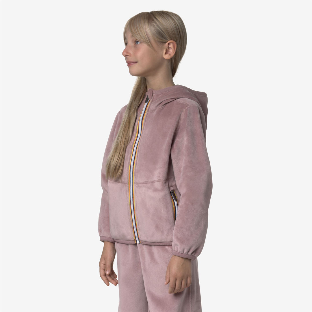 Giacca in pile reversibile rosa marrone per bambine con doppia trama main