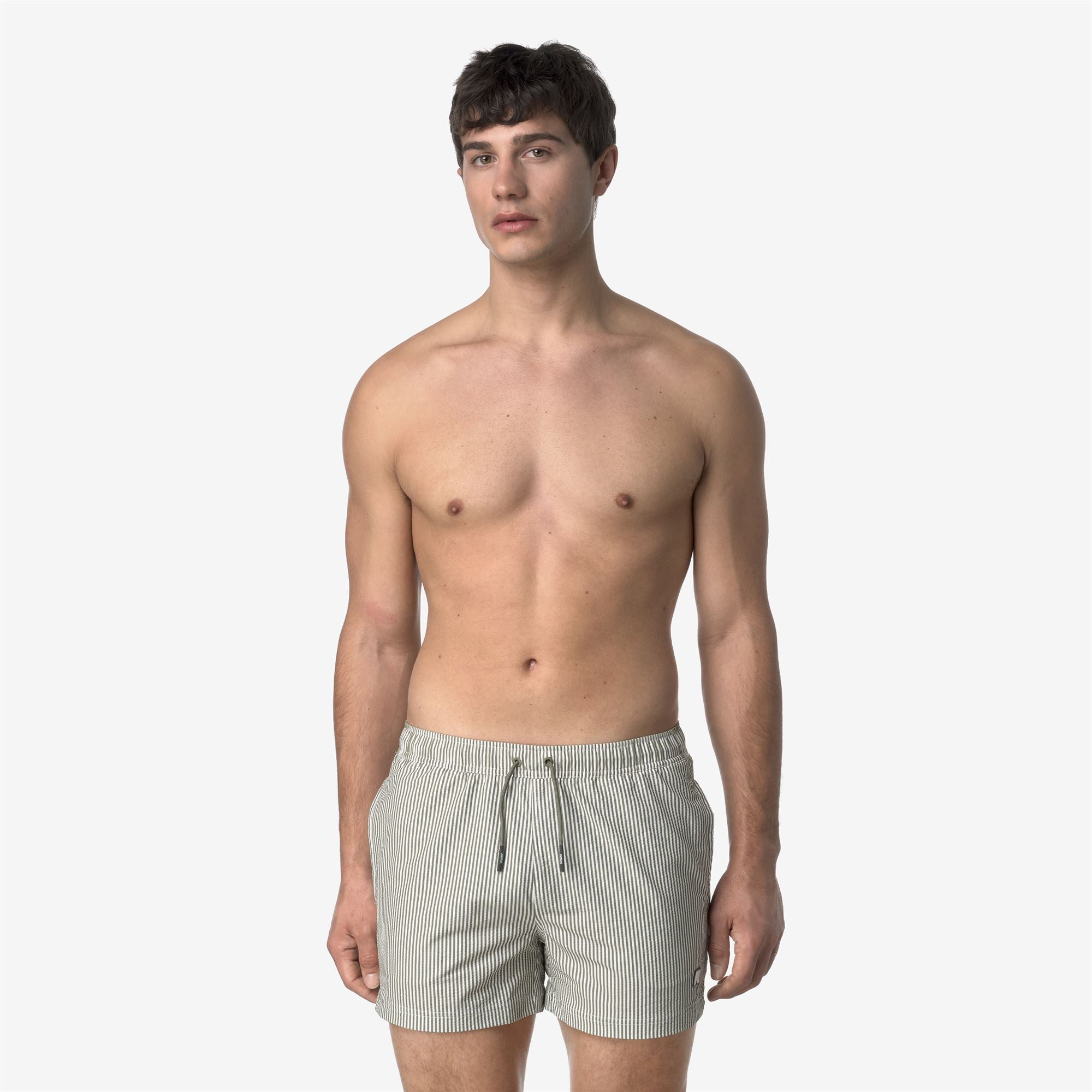 Bathing Suits_MAN_HAZEL MID STRIPES BEACH_Swimming Trunks_White - Green Lichen - Commercial 4