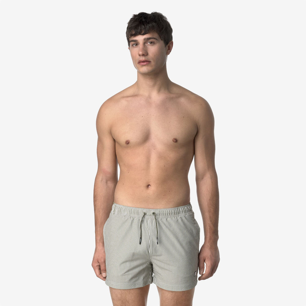 Bathing Suits_MAN_HAZEL MID STRIPES BEACH_Swimming Trunks_White - Green Lichen - Commercial 4