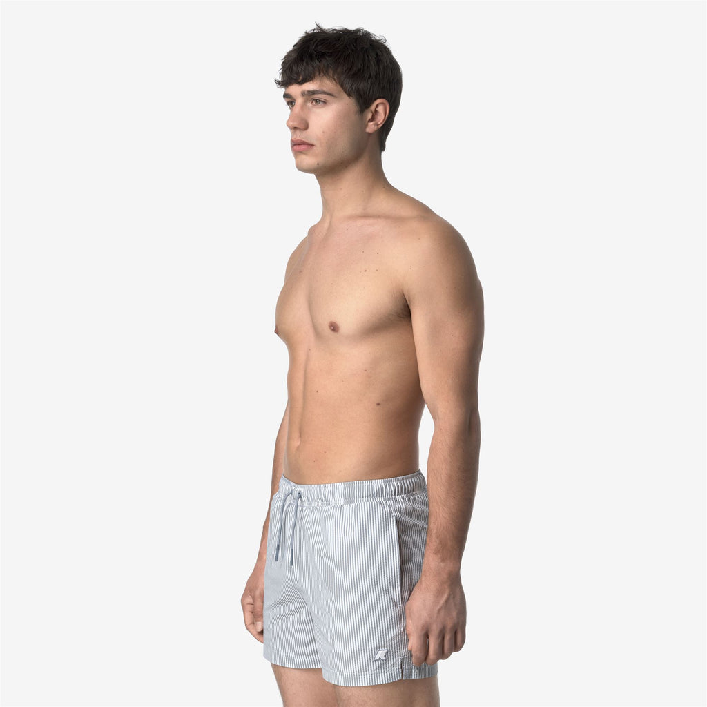 Bathing Suits_MAN_HAZEL MID STRIPES BEACH_Swimming Trunks_White - Grey Md - Commercial 5
