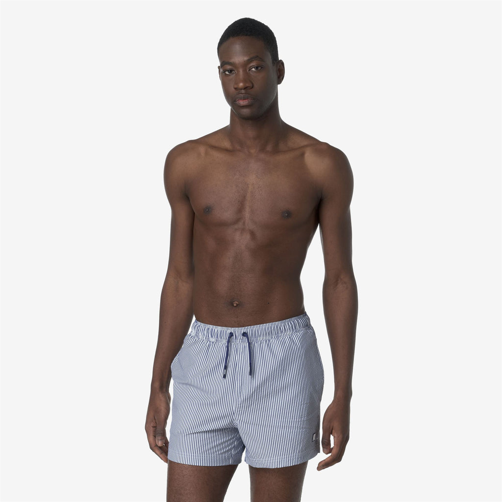 Bathing Suits_MAN_HAZEL MID STRIPES BEACH_Swimming Trunks_White - Blue Deep Cobalt - Commercial 4