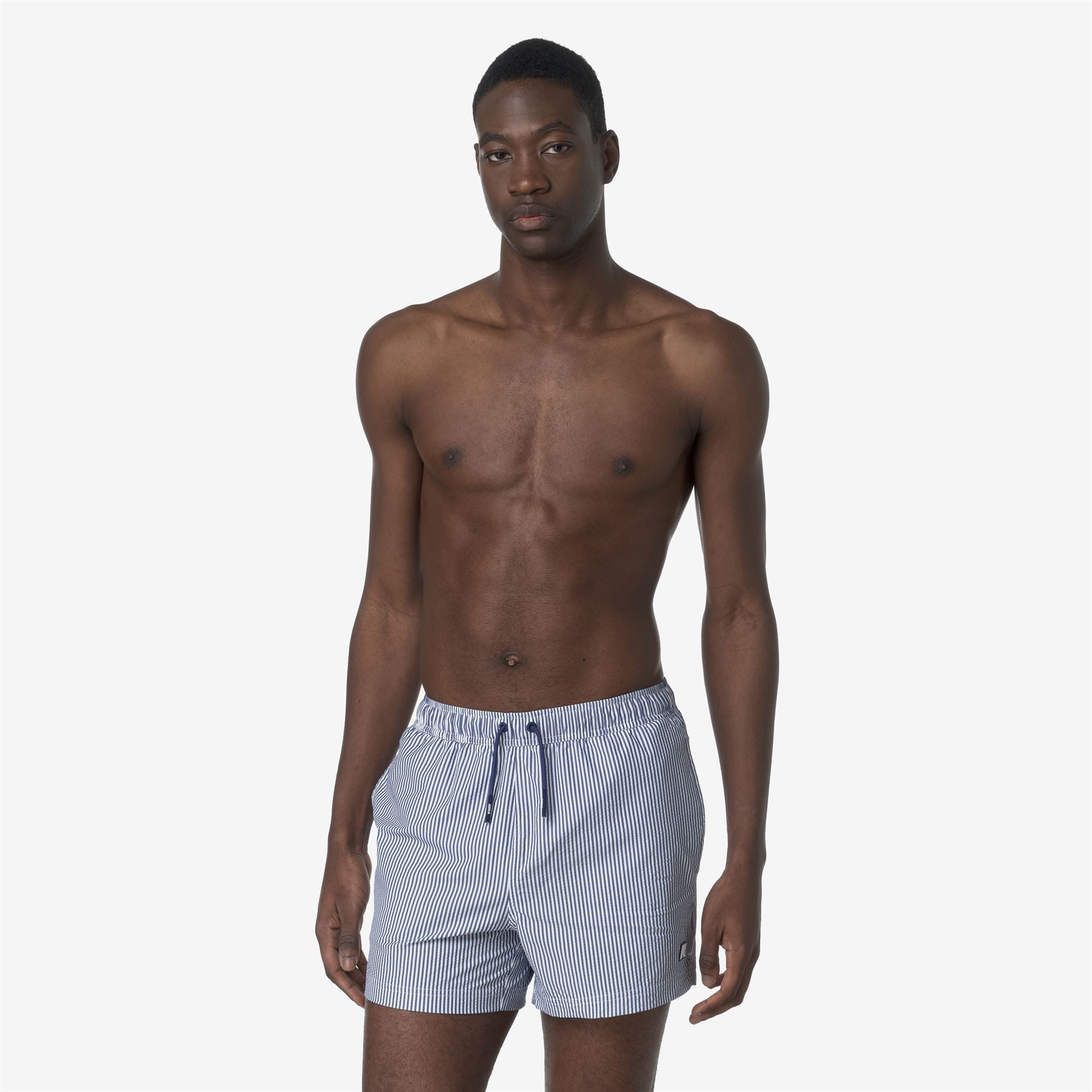 Bathing Suits_MAN_HAZEL MID STRIPES BEACH_Swimming Trunks_White - Blue Deep Cobalt - Commercial 4