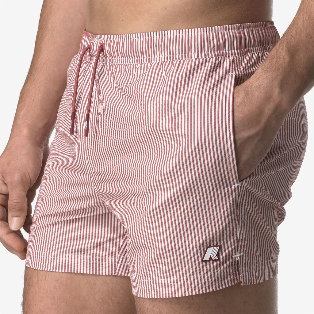 Bathing Suits_MAN_HAZEL MID STRIPES BEACH_Swimming Trunks_White - Red Brownish - Commercial 7