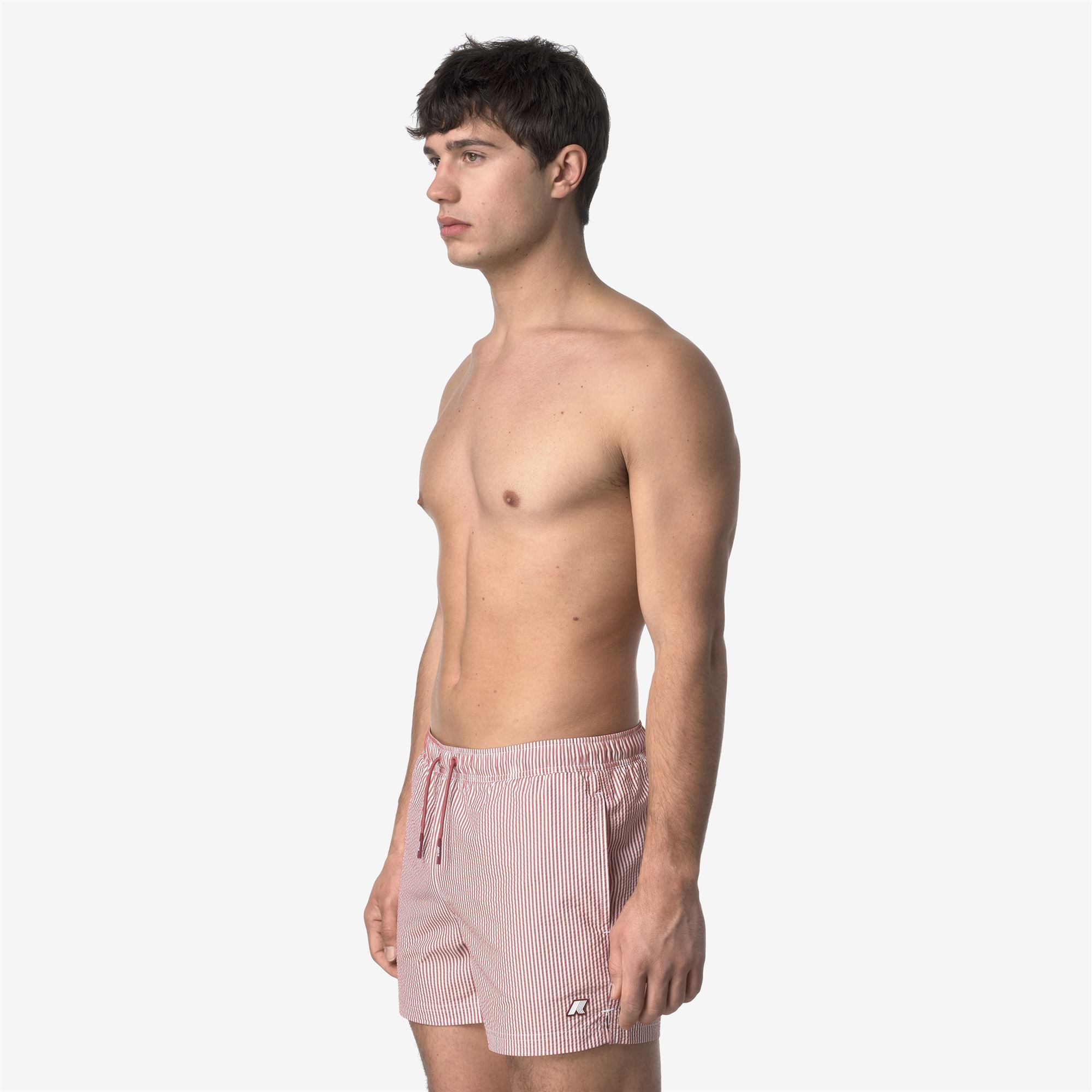 Bathing Suits_MAN_HAZEL MID STRIPES BEACH_Swimming Trunks_White - Red Brownish - Commercial 5