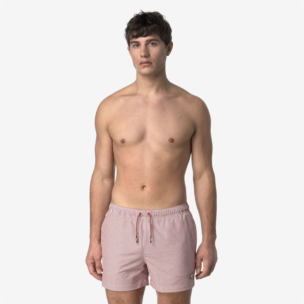 Bathing Suits_MAN_HAZEL MID STRIPES BEACH_Swimming Trunks_White - Red Brownish - Commercial 4