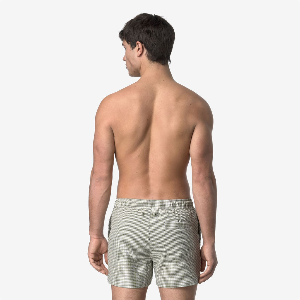 Bathing Suits_MAN_HAZEL CHECK BEACH_Swimming Trunks_White - Green Lichen - Commercial 6